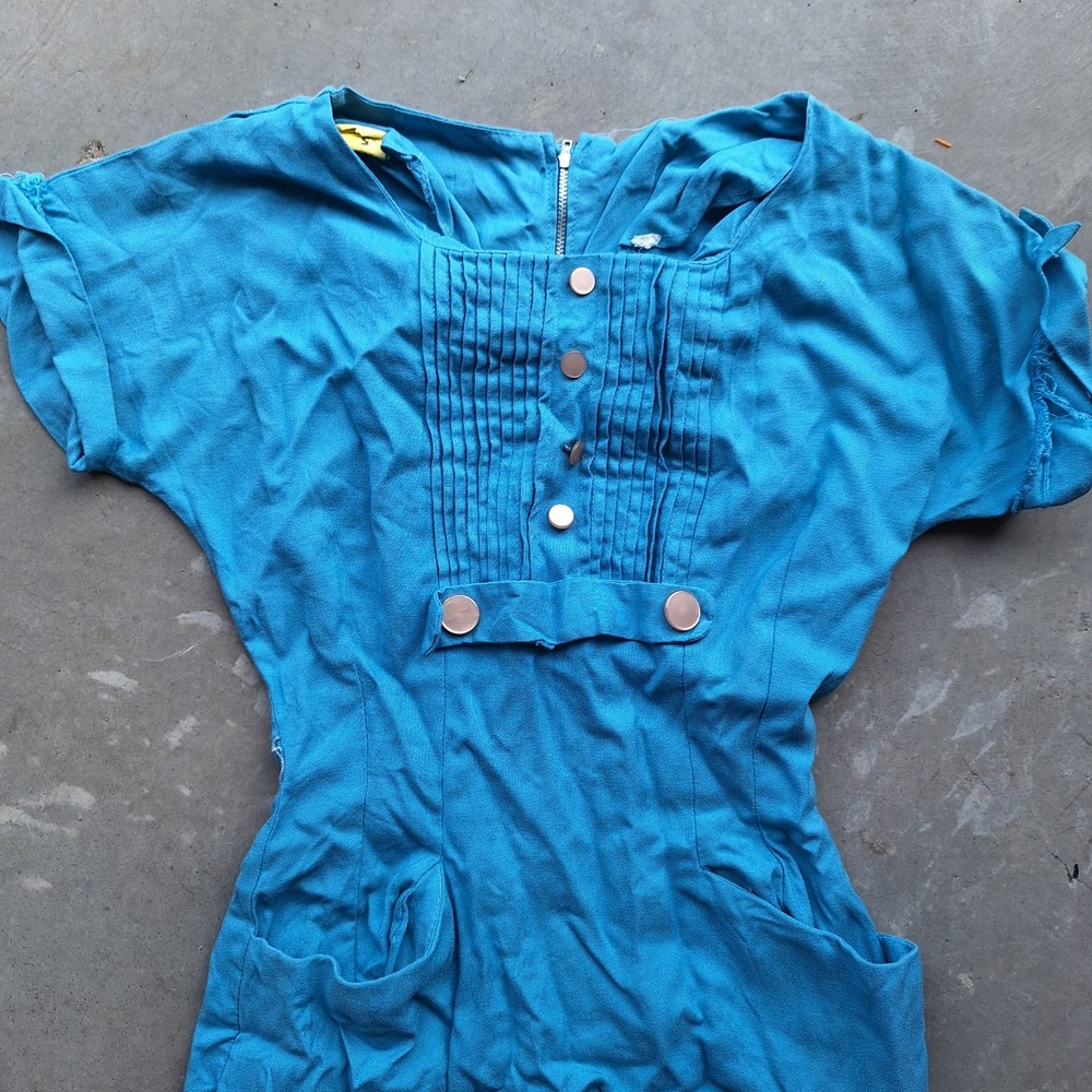 True Vintage 1950s Blue Structured Tea Day Dress Hourglass Rockabilly Pinup 5